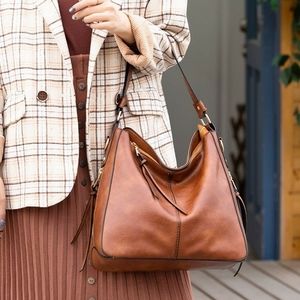 Brown Vegan Leather Hobo Bag